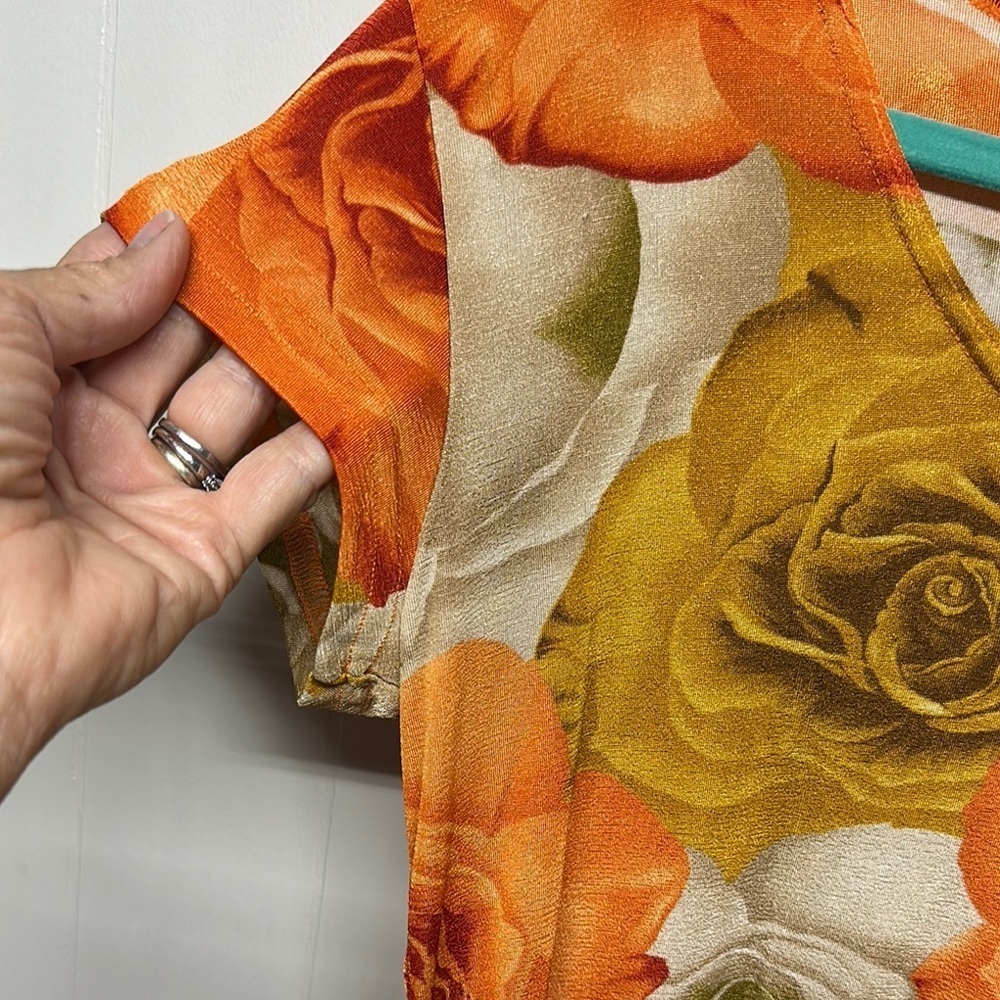 Susan Lawrence Orange Gold Fitted Cap Sleeve Blouse - Picture 3 of 8